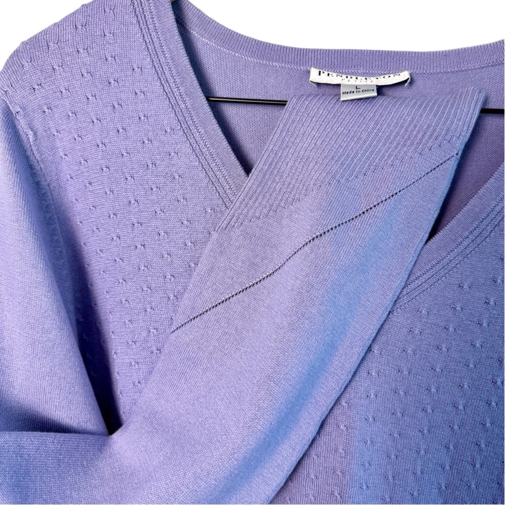 Pendleton Knit V-Neck Textured Knit Sweater | Lavender | Size LP - Picture 3 of 6